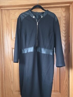 Black Faux-Leather Trim Women's Dress